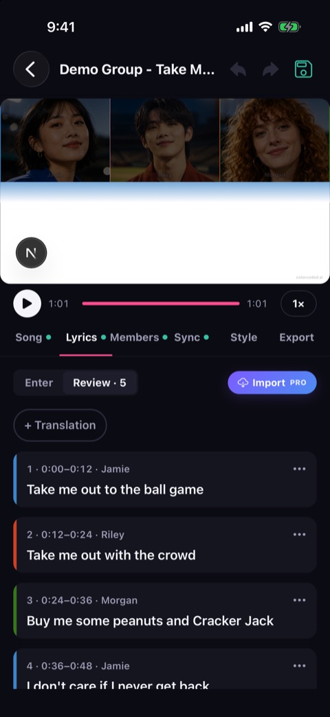 Lyrics step in the iPhone app