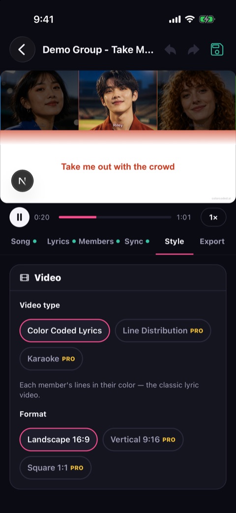 Style step with video type and format in the iPhone app